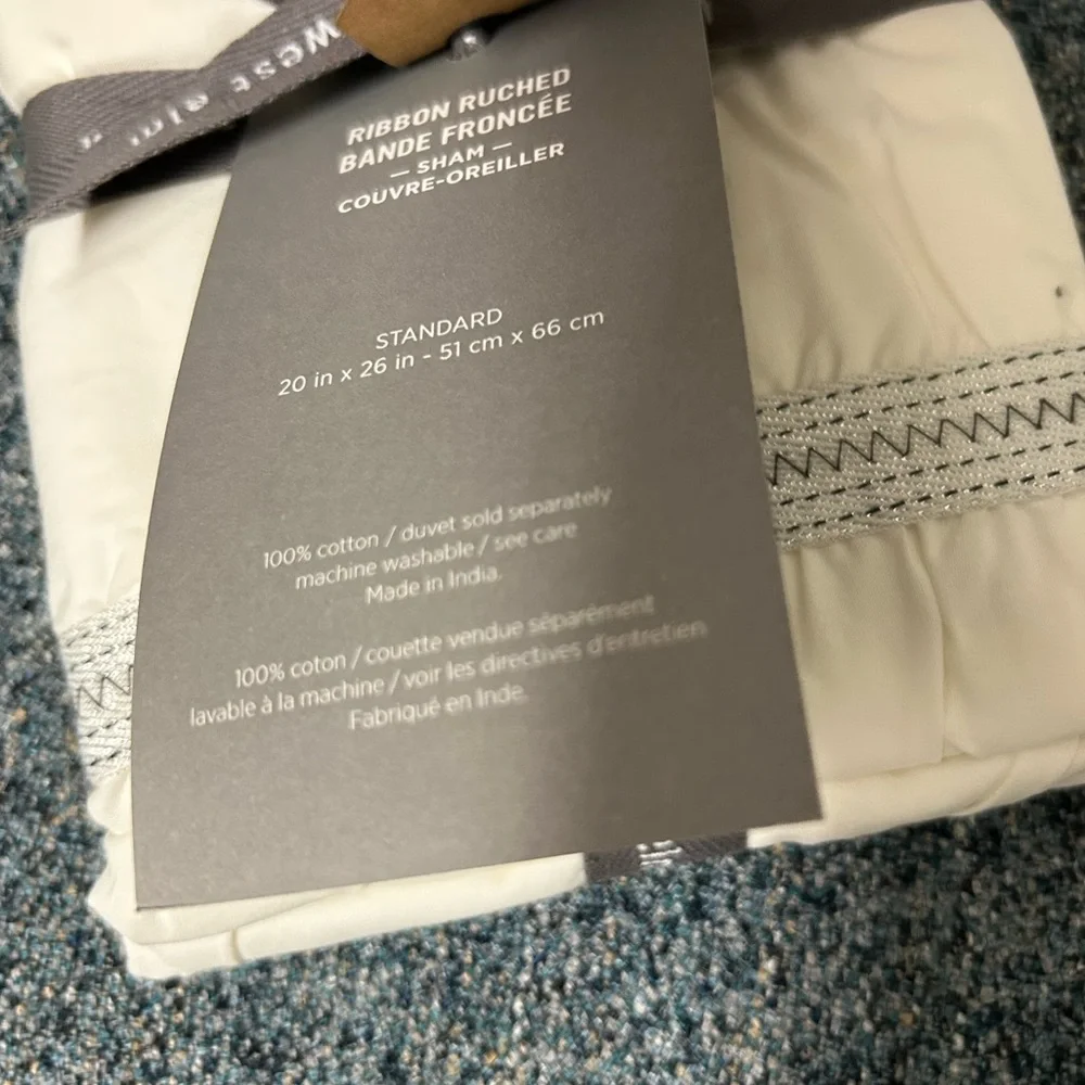 West Elm set/2 Ribbon Ruched Metallic Silver Standard Sham Set of 2 NEW